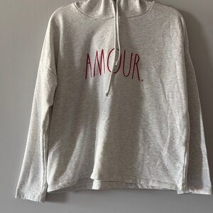 Rae Dunn Gray Hoodie with Red 'Amour' detailing on front